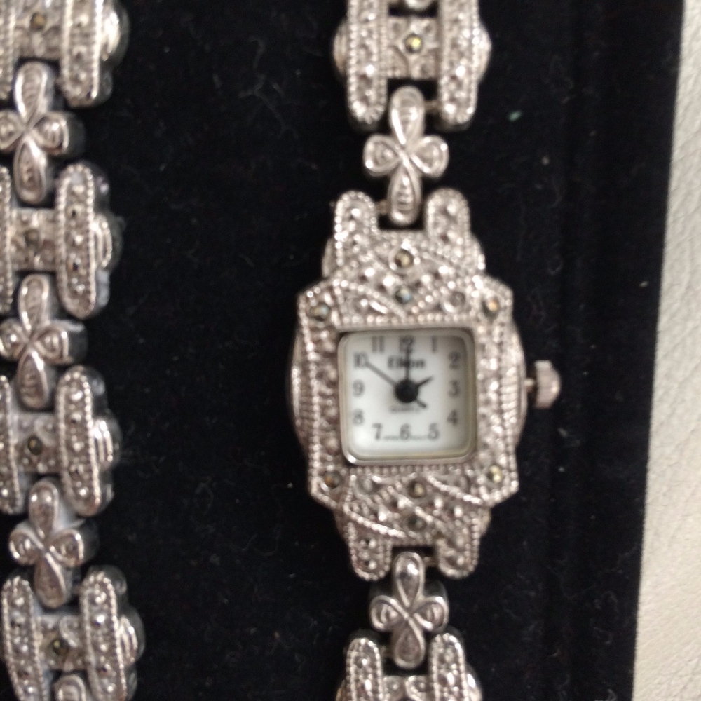 Vintage Silver Marcasite Matching Watch & Bracelet